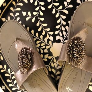 Silver Metallic Shimmer Thong Sandle by Bare Traps